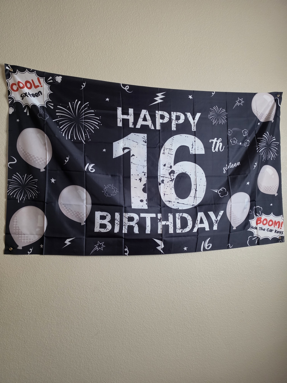 Large Happy 16th Birthday Party Banner plus more - Black & White